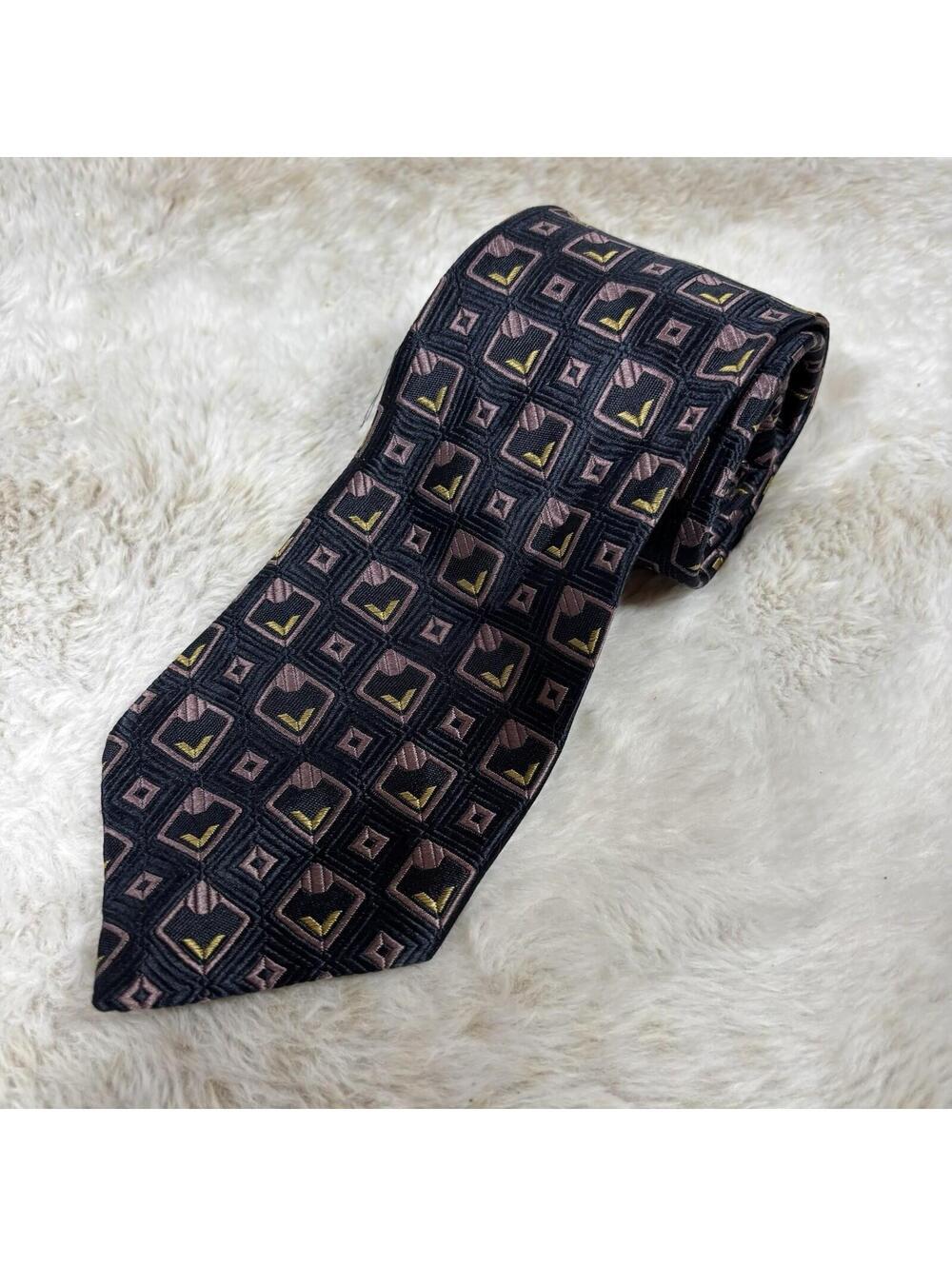 Cantini Firenze Silk Tie Italy Navy Pink Geometric Square Pattern